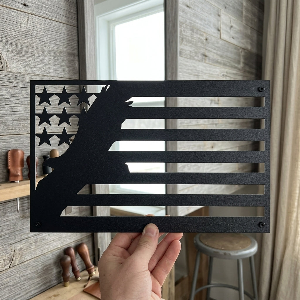 Metal Wall Art - American Patriotic Eagle Sign Black