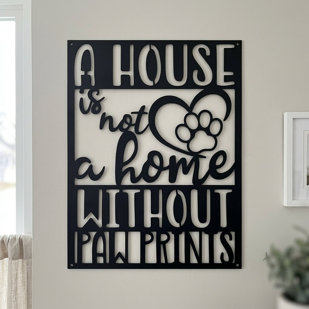 Metal Wall Art - Paw Print Home Sign Black