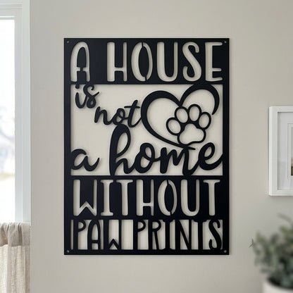 Metal Wall Art - Paw Print Home Sign Black