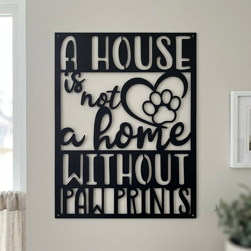 Metal Wall Art - Paw Print Home Sign Black