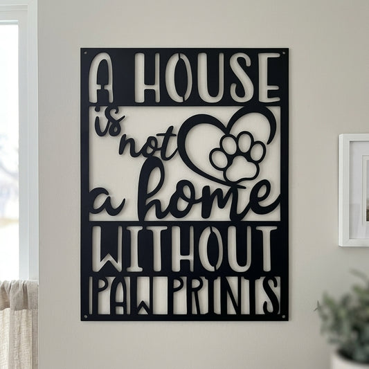 Metal Wall Art - Paw Print Home Sign Black