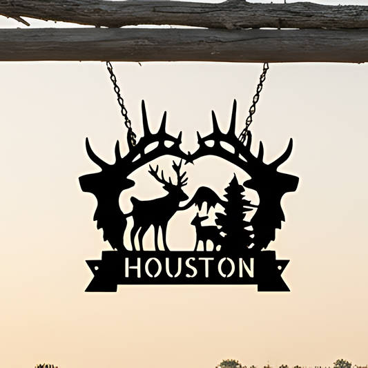 Name Sign - Custom Metal Sign, Antler Artwork, Christmas Gift Black