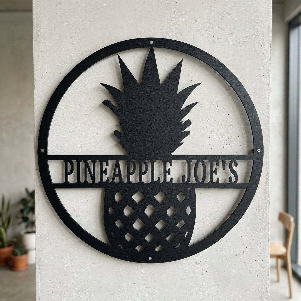 Custom Metal Wall Art - Personalized Pineapple Welcome Sign Black