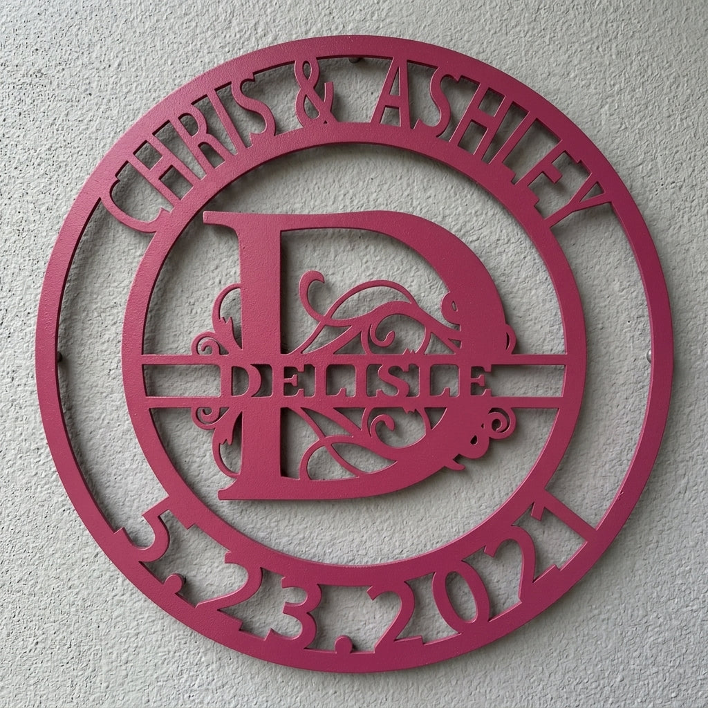 Custom Metal Wall Art - Personalized Split Letter Name Sign Pink