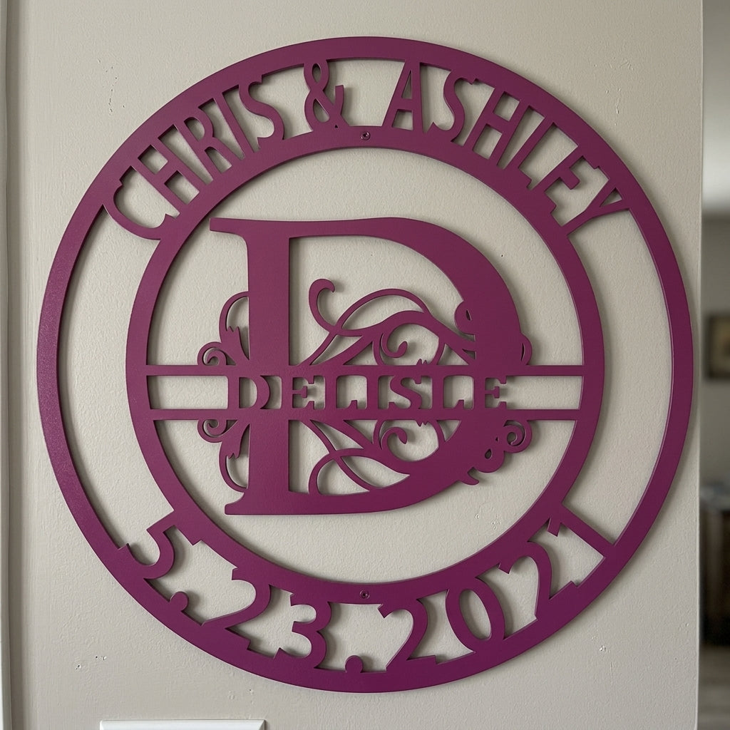 Custom Metal Wall Art - Personalized Split Letter Name Sign Purple