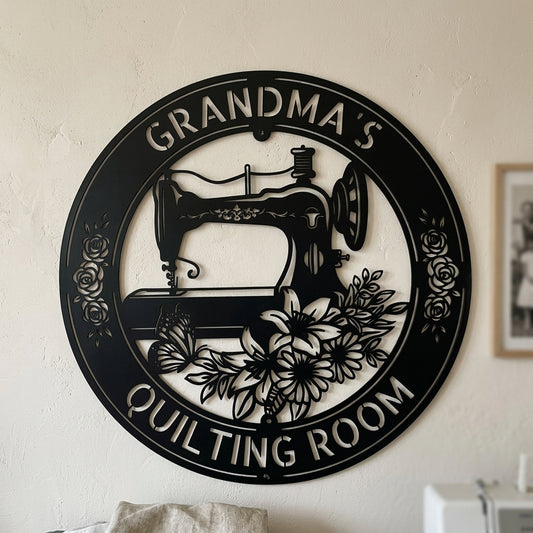 Custom Metal Wall Art - Personalized Sewing and Quilting Sign Black