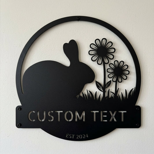 Custom Metal Wall Art - Personalized Rabbit Sign Black