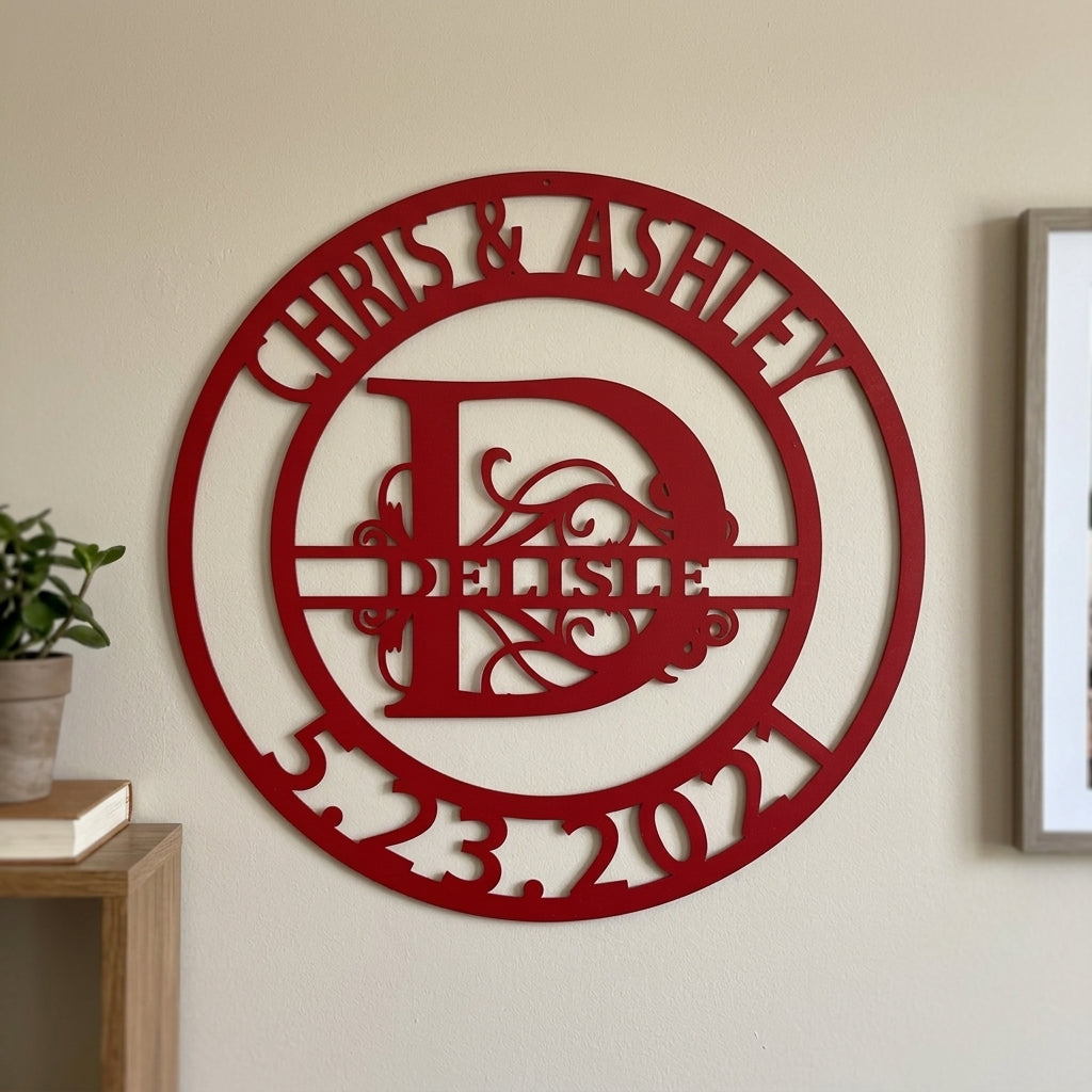 Custom Metal Wall Art - Personalized Split Letter Name Sign Red