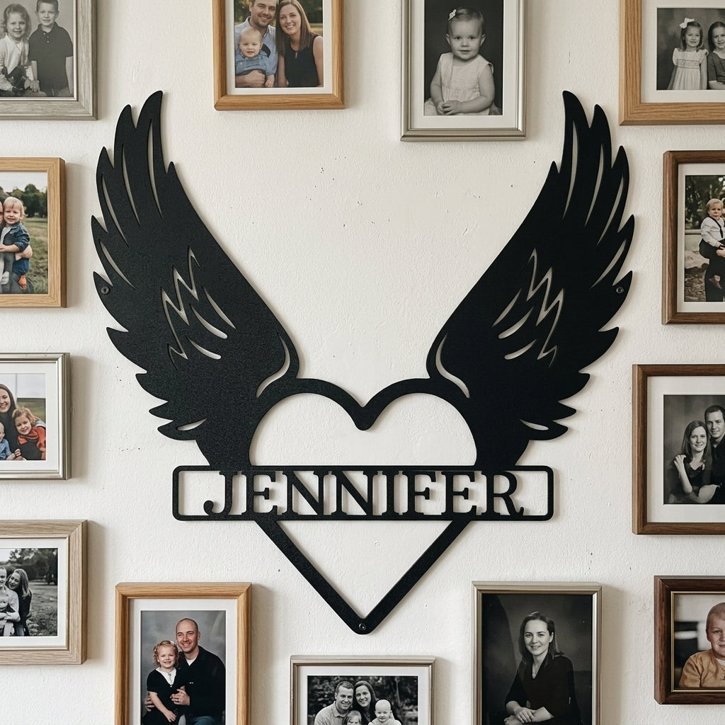Custom Metal Wall Art - Angel Wing Remembrance Sign Black