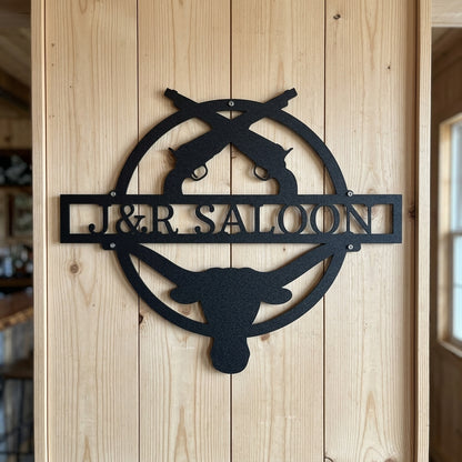 Custom Metal Wall Art - Personalized Saloon Name Monogram Sign Black