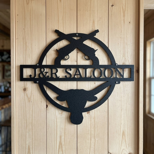 Custom Metal Wall Art - Personalized Saloon Name Monogram Sign Black