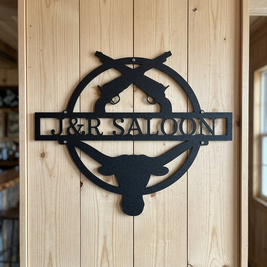 Custom Metal Wall Art - Personalized Saloon Name Monogram Sign Black