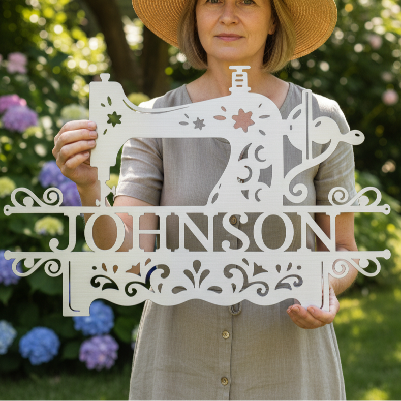 Custom Metal Wall Art - Personalized Sewing Sign Silver