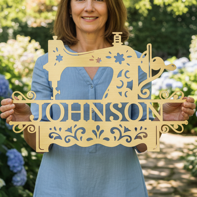 Custom Metal Wall Art - Personalized Sewing Sign Gold