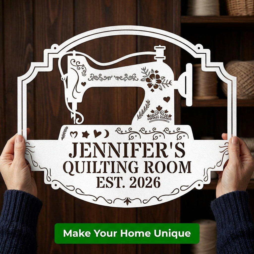 Personalized Sewing & Quilting Room Metal Sign White