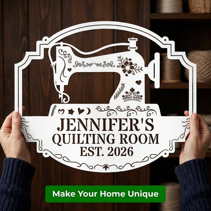 Custom Metal Wall Art - Personalized Sewing and Quilting Sign White