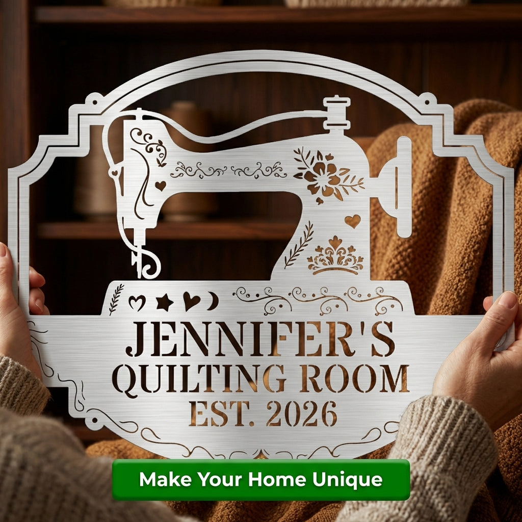 Personalized Sewing & Quilting Room Metal Sign Silver