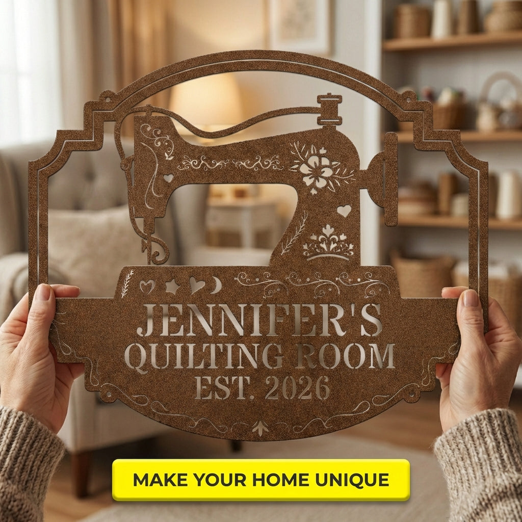 Custom Metal Wall Art - Personalized Sewing and Quilting Sign Copper