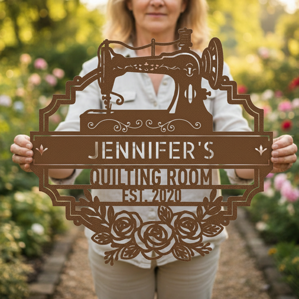 Custom Metal Wall Art - Personalized Sewing and Quilting Sign Copper