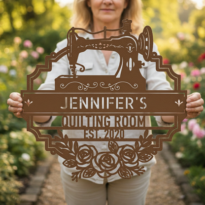 Custom Metal Wall Art - Personalized Sewing and Quilting Sign Copper