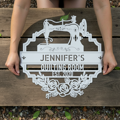 Custom Metal Wall Art - Personalized Sewing and Quilting Sign White