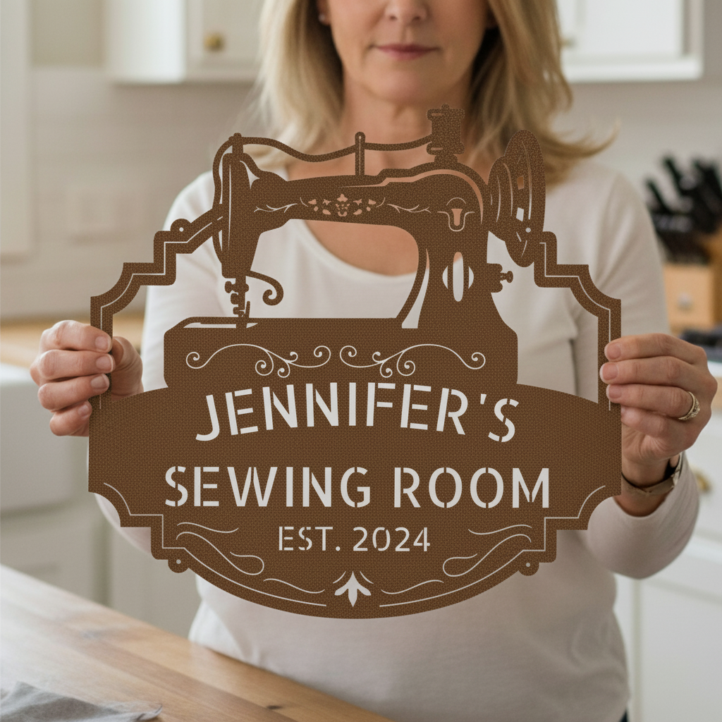 Custom Metal Wall Art - Personalized Sewing and Quilting Sign Copper