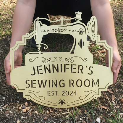 Custom Metal Wall Art - Personalized Sewing and Quilting Sign Gold