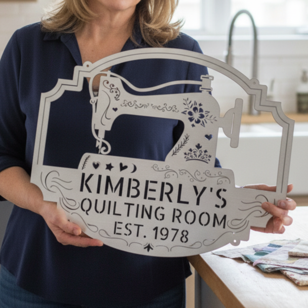 Custom Metal Wall Art - Personalized Sewing & Quilting Sign Silver