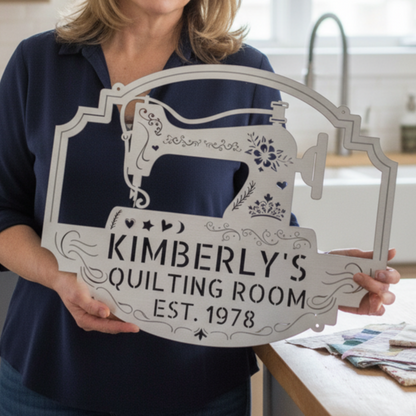 Custom Sewing & Quilting Room Metal Sign - Wall Decor Silver