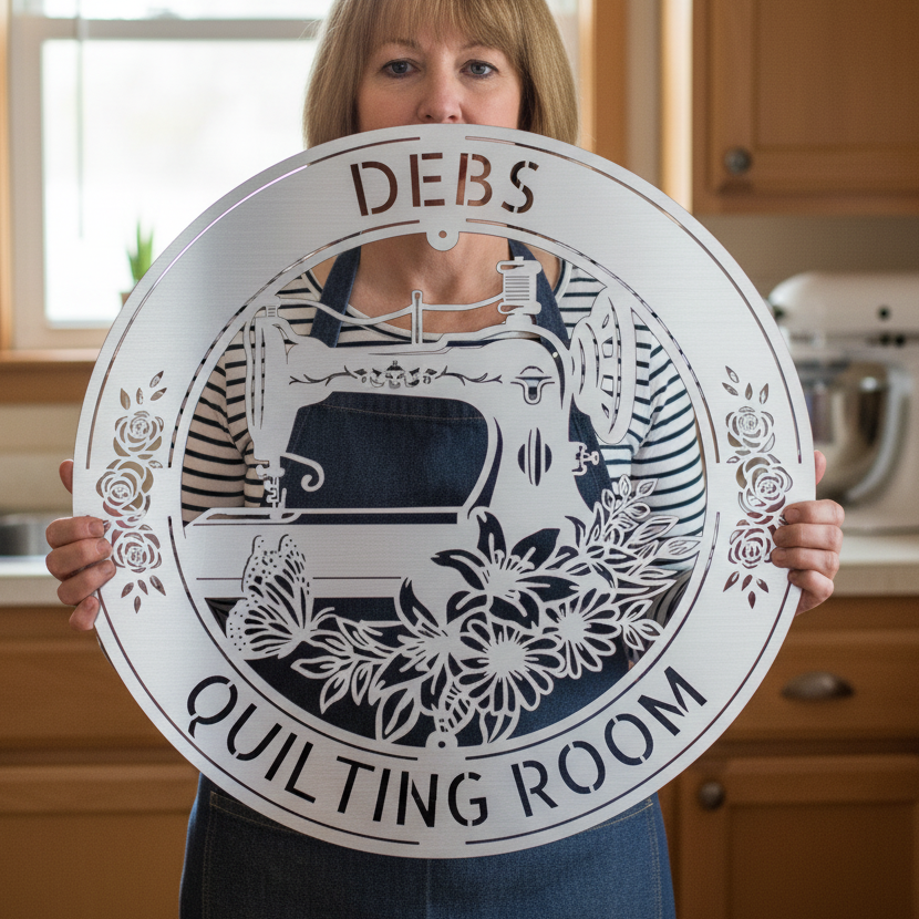 Custom Metal Wall Art - Personalized Sewing and Quilting Sign Silver