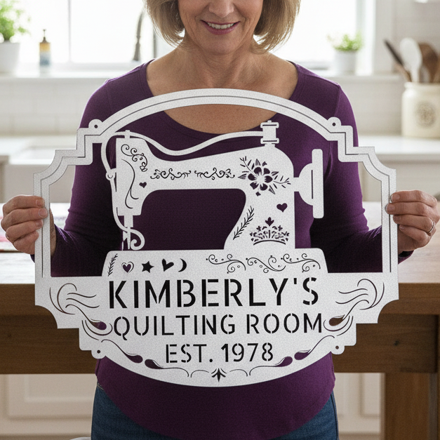 Custom Sewing & Quilting Room Metal Sign - Wall Decor White