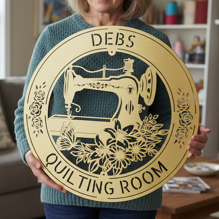 Custom Metal Wall Art - Personalized Sewing and Quilting Sign Gold