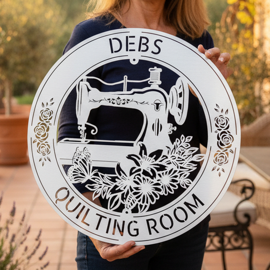 Custom Metal Wall Art - Personalized Sewing and Quilting Sign White