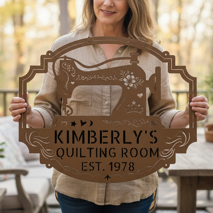 Custom Metal Wall Art - Personalized Sewing & Quilting Sign Copper
