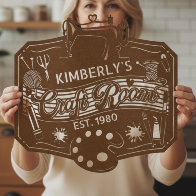 Craft Room Custom Metal Sign – Tailored for Sewing, Quilting, or Crochet Copper