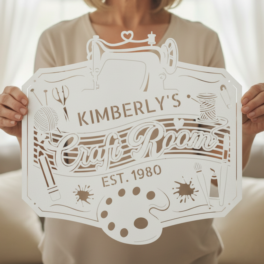 Craft Room Custom Metal Sign – Tailored for Sewing, Quilting, or Crochet White