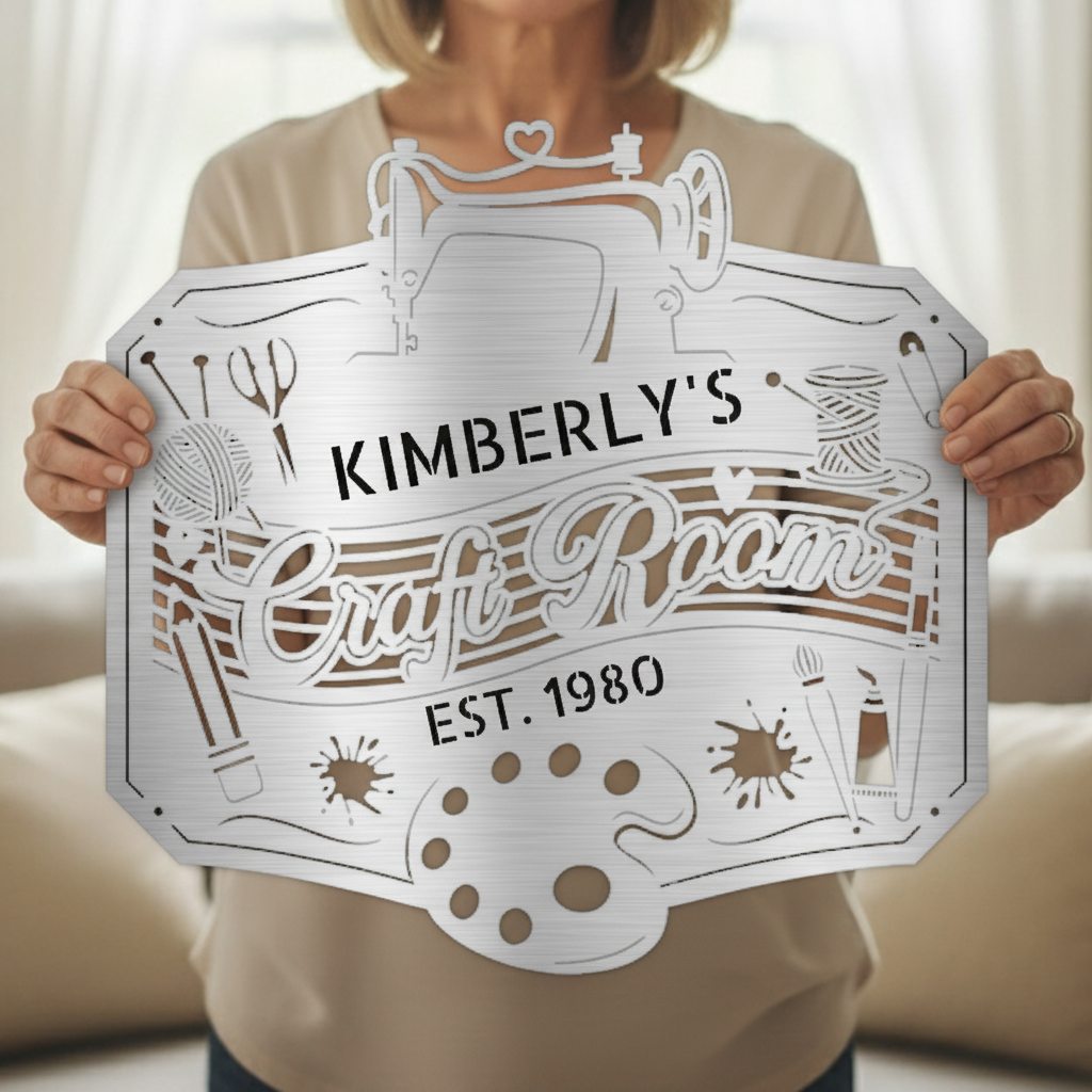 Craft Room Custom Metal Sign – Tailored for Sewing, Quilting, or Crochet Silver