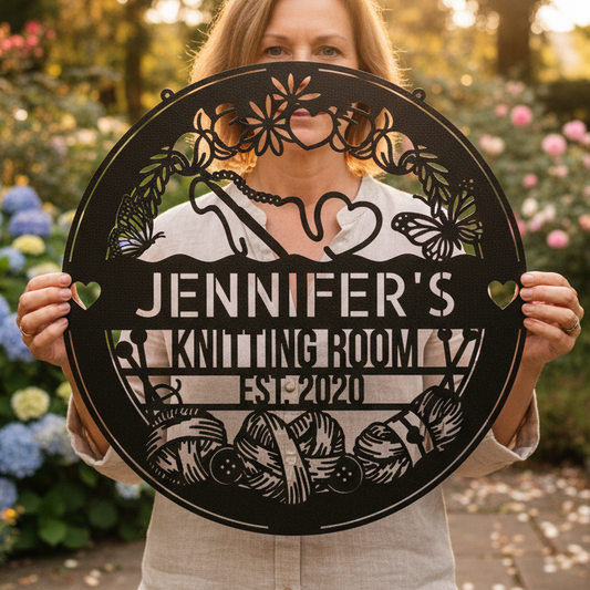 Crochet Craft Room Custom Metal Sign – Unique Decor for Yarn Lovers Black
