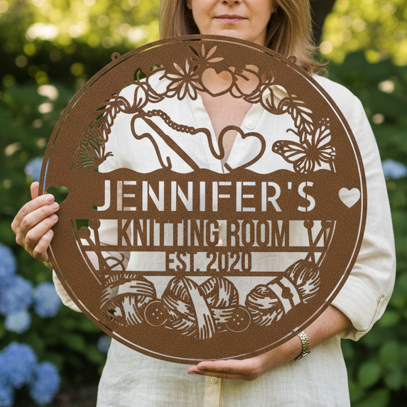 Custom Metal Wall Art - Personalized Crochet Sign Copper