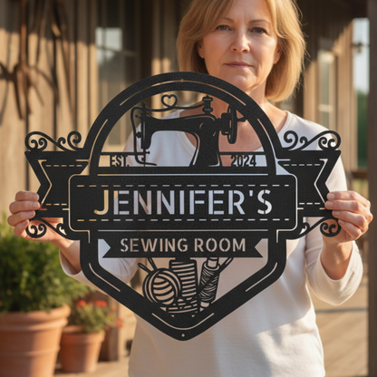 Custom Metal Wall Art - Personalized Sewing Sign Black