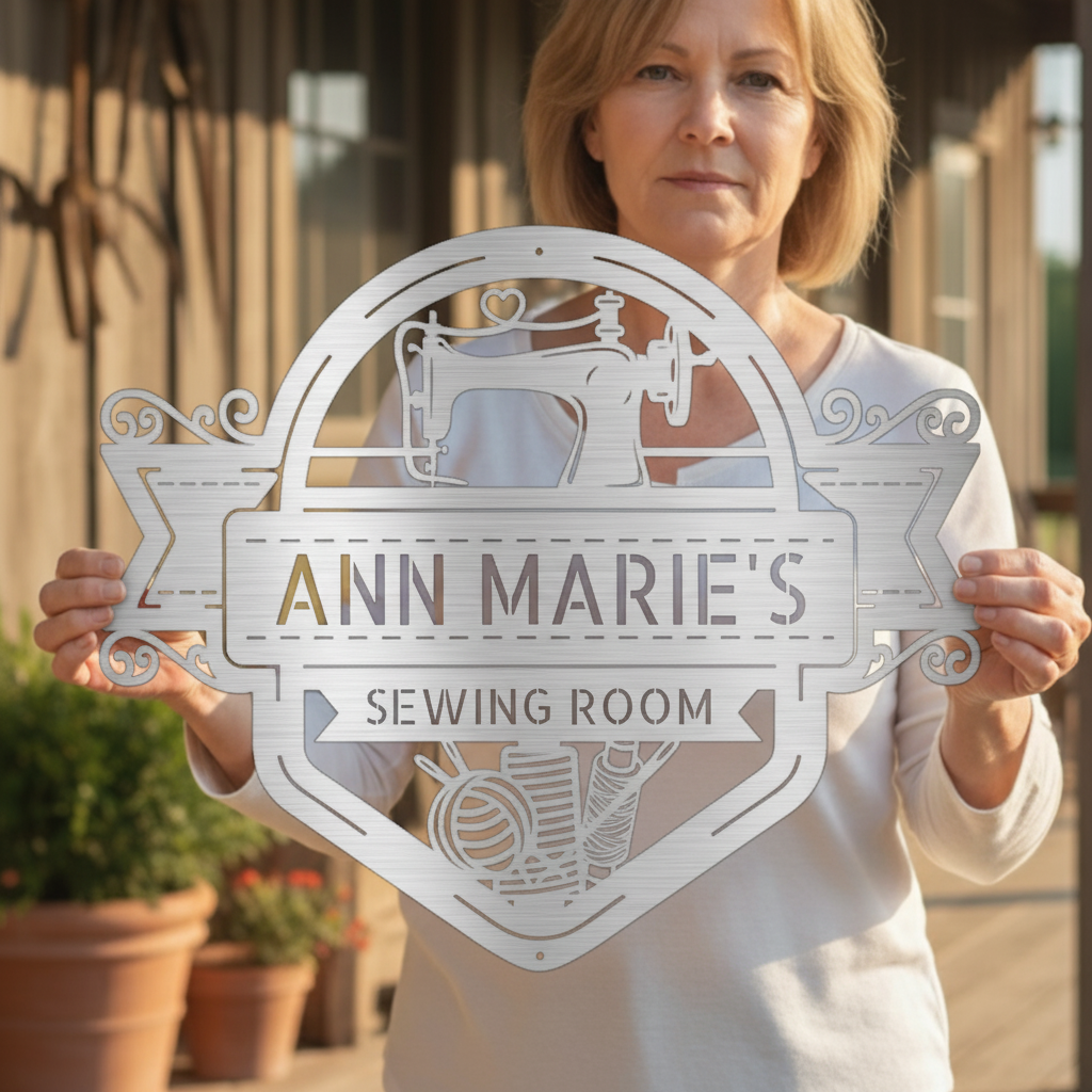 Custom Metal Wall Art - Personalized Sewing Sign Silver
