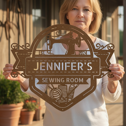 Custom Metal Wall Art - Personalized Sewing Sign Copper