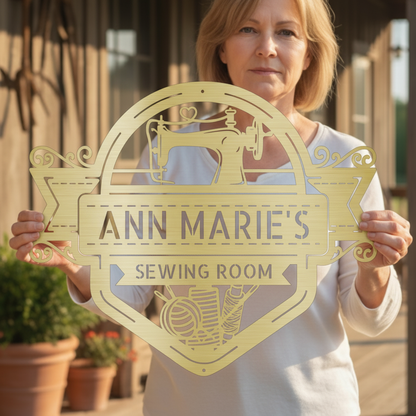 Custom Metal Wall Art - Personalized Sewing Sign Gold