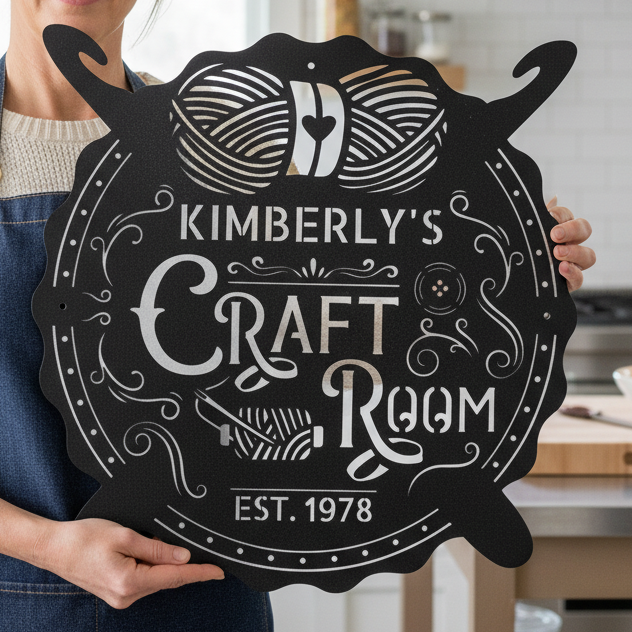 Custom Metal Wall Art - Personalized Crochet Sign Black