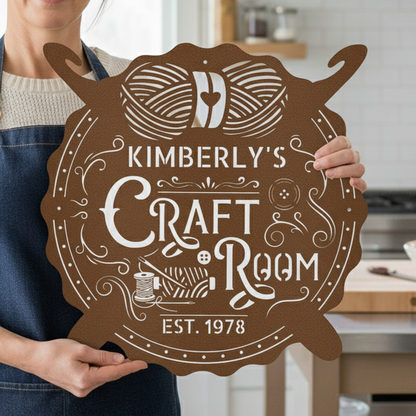 Crochet & Craft Room Custom Metal Sign – Sewing Room Decor Copper