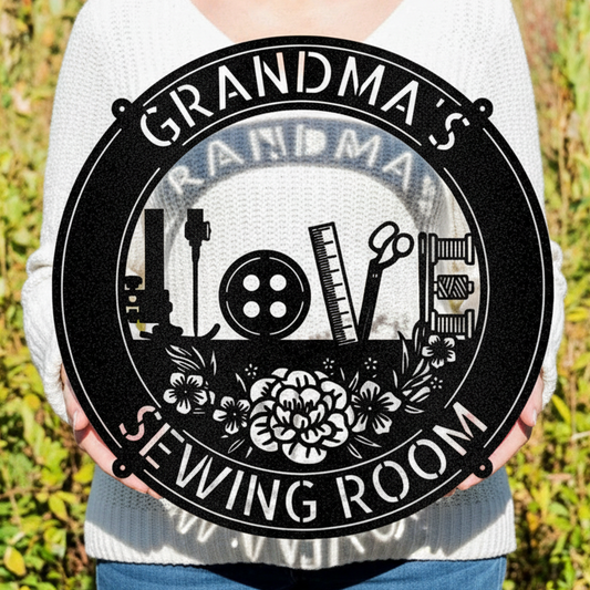 Sewing Love - Personalized Metal Sign for Sewing Room Decor Black