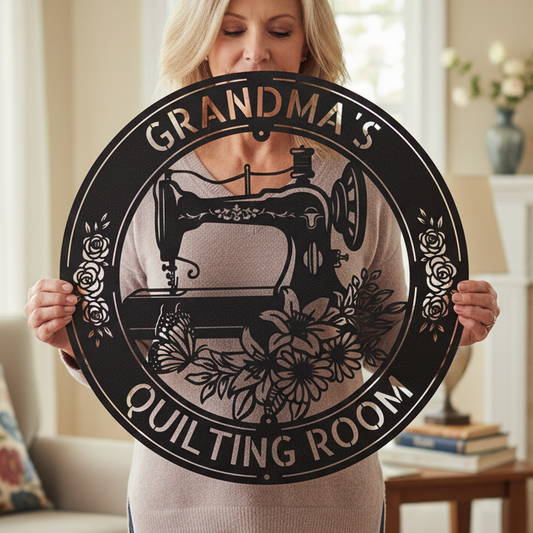 Sewing Sign - Personalized Metal Sign for Quilting Room Decor Black