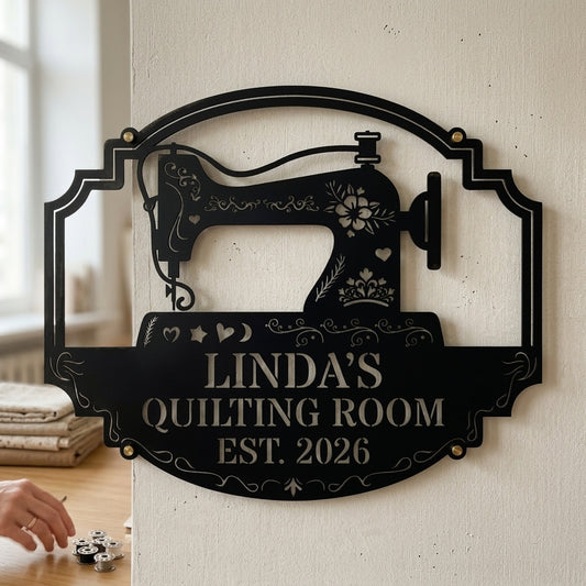 Custom Metal Wall Art - Personalized Sewing and Quilting Sign Black