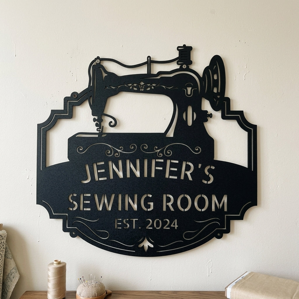 Custom Metal Wall Art - Personalized Sewing and Quilting Sign Black