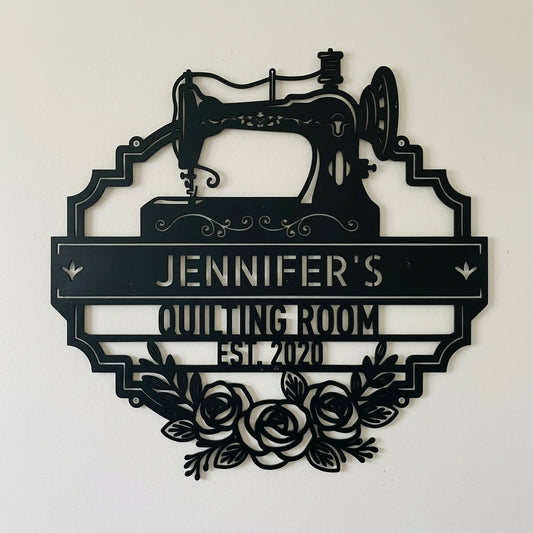 Custom Metal Wall Art - Personalized Sewing and Quilting Sign Black